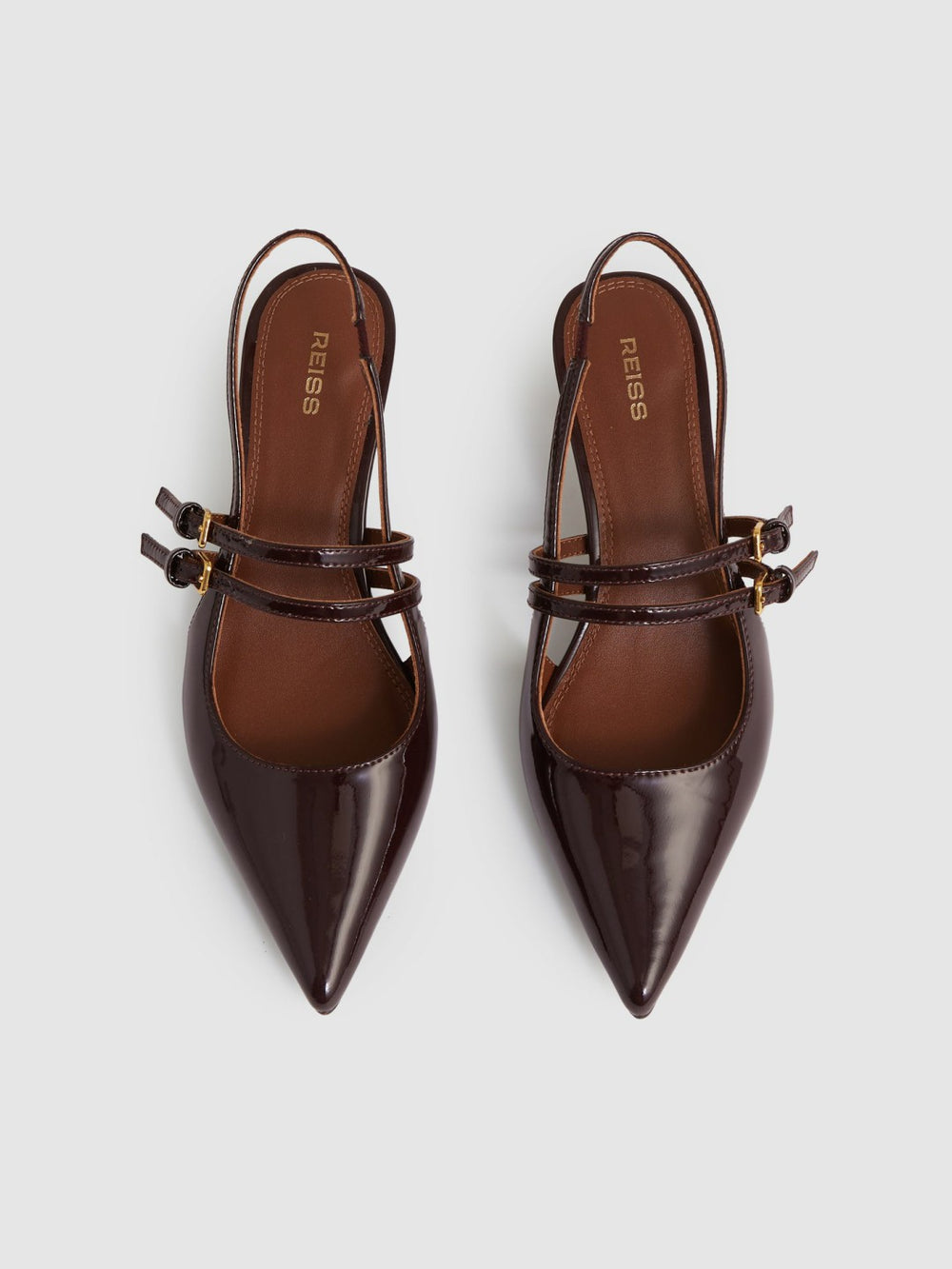Leather Slingback Buckle Court Shoes in Oxblood | Reiss US