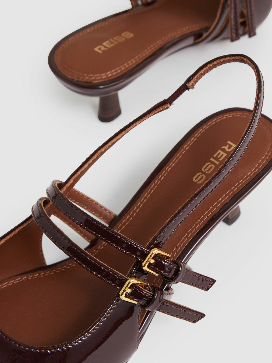 Leather Slingback Buckle Court Shoes in Oxblood | Reiss US