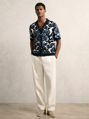 Paisley Jacquard Knit Shirt in Navy Blue/White | Reiss US