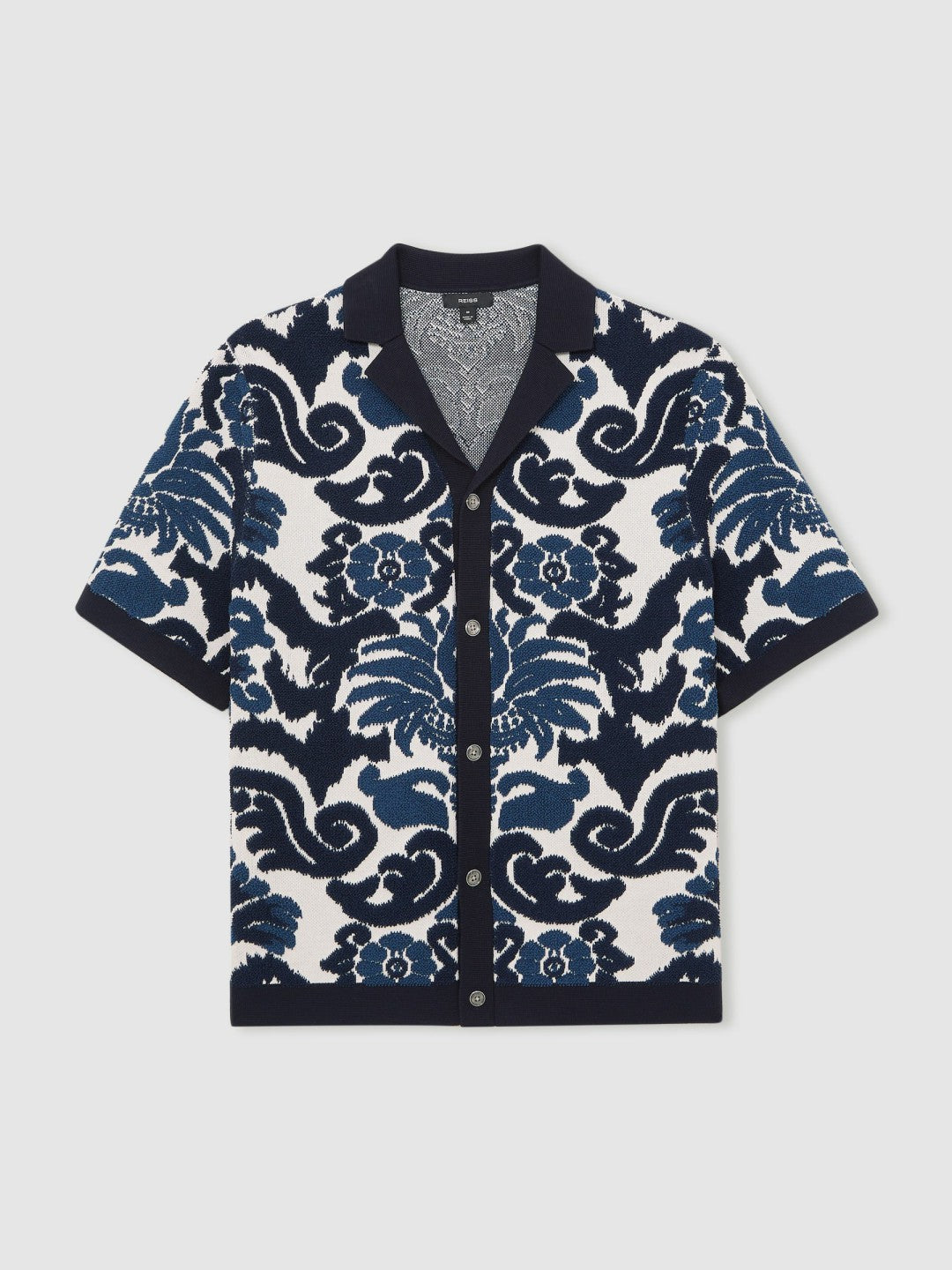 Paisley Jacquard Knit Shirt in Navy Blue/White | Reiss US