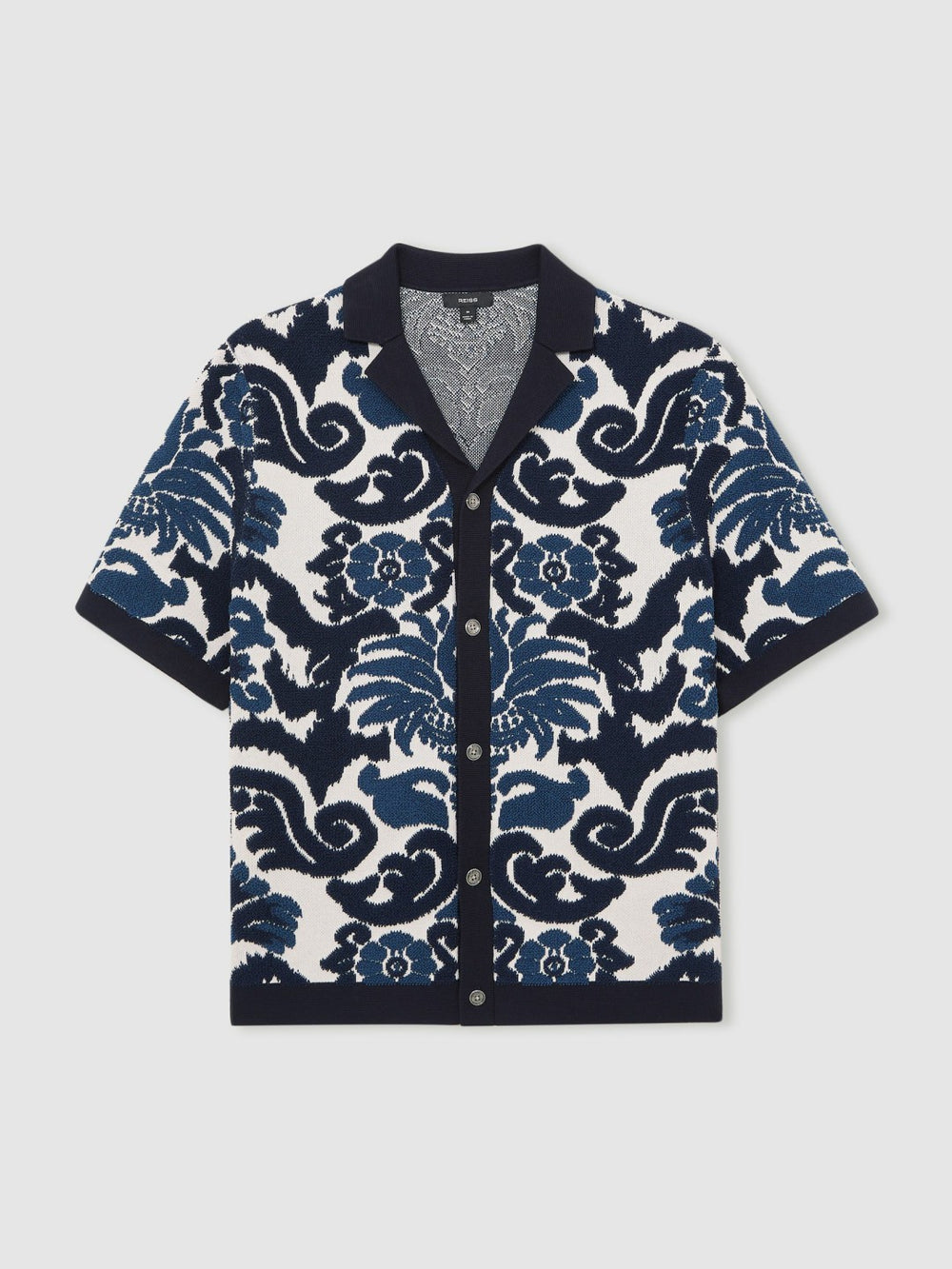 Paisley Jacquard Knit Shirt in Navy Blue/White | Reiss US