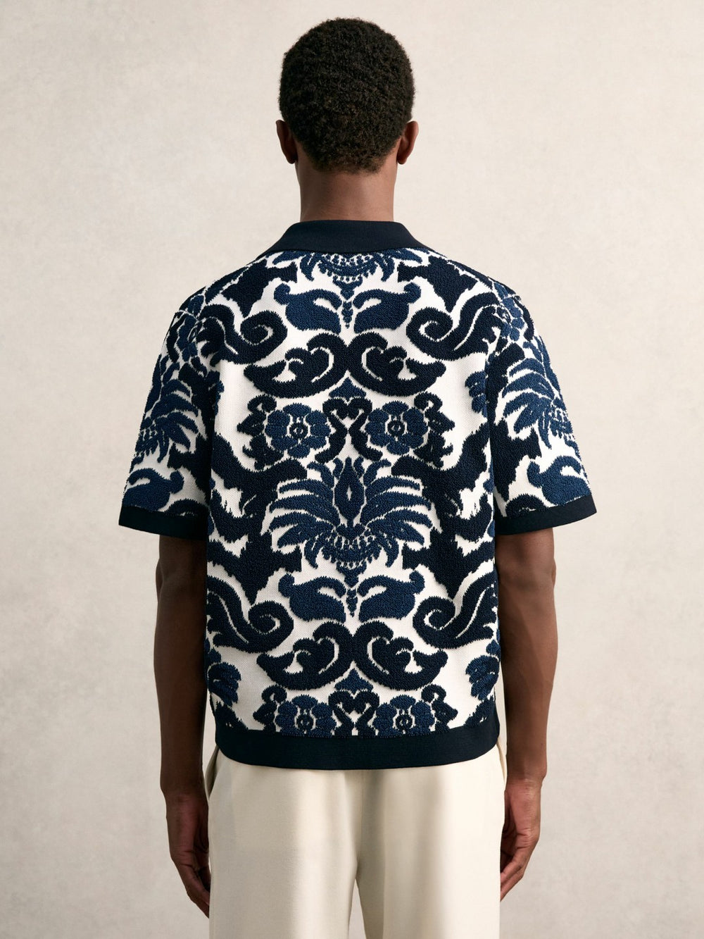 Paisley Jacquard Knit Shirt in Navy Blue/White | Reiss US