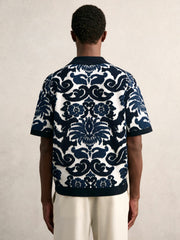 Paisley Jacquard Knit Shirt in Navy Blue/White | Reiss US