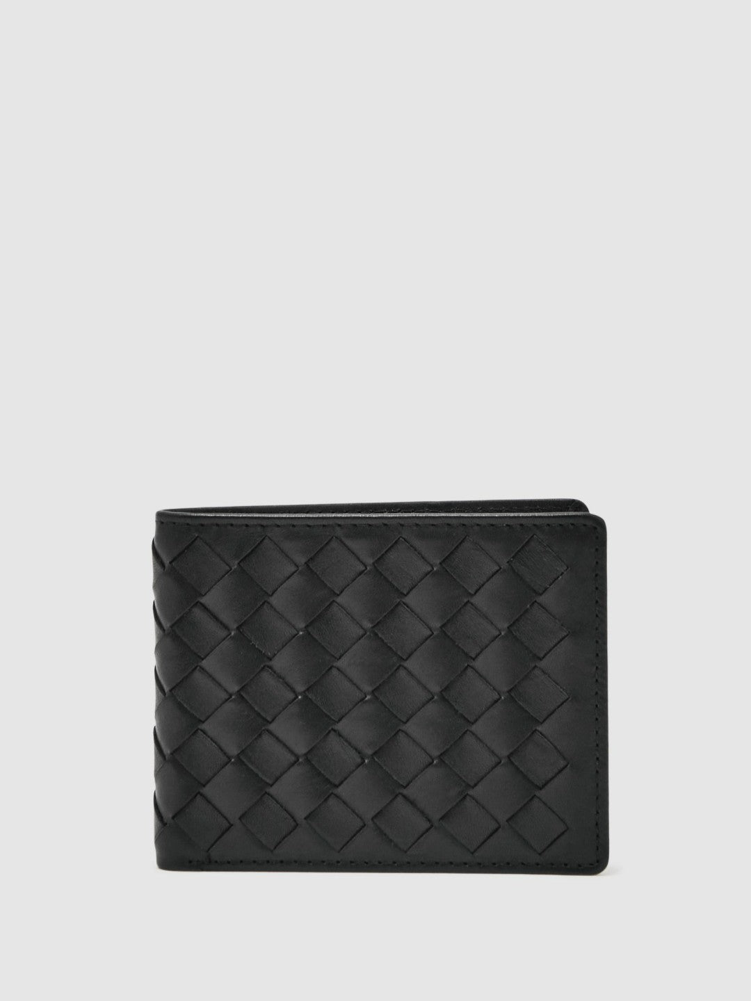 Leather Large Lattice-Effect Wallet in Black | Reiss