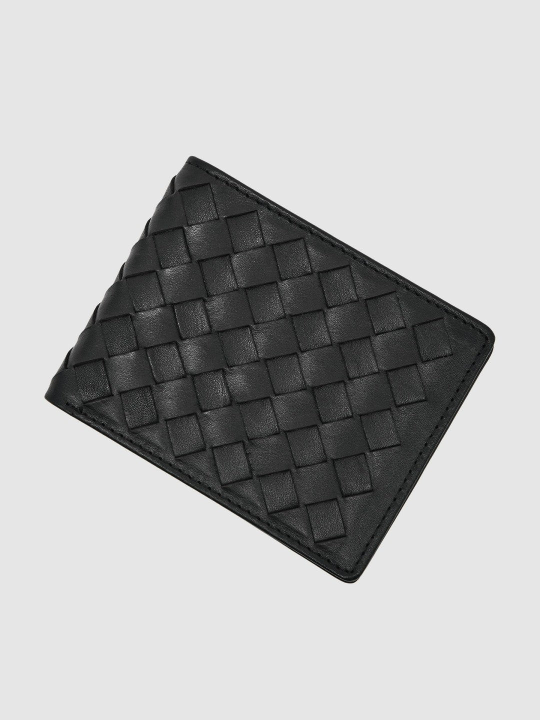 Leather Large Lattice-Effect Wallet in Black | Reiss