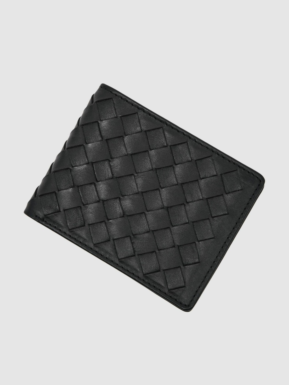 Leather Large Lattice-Effect Wallet in Black | Reiss