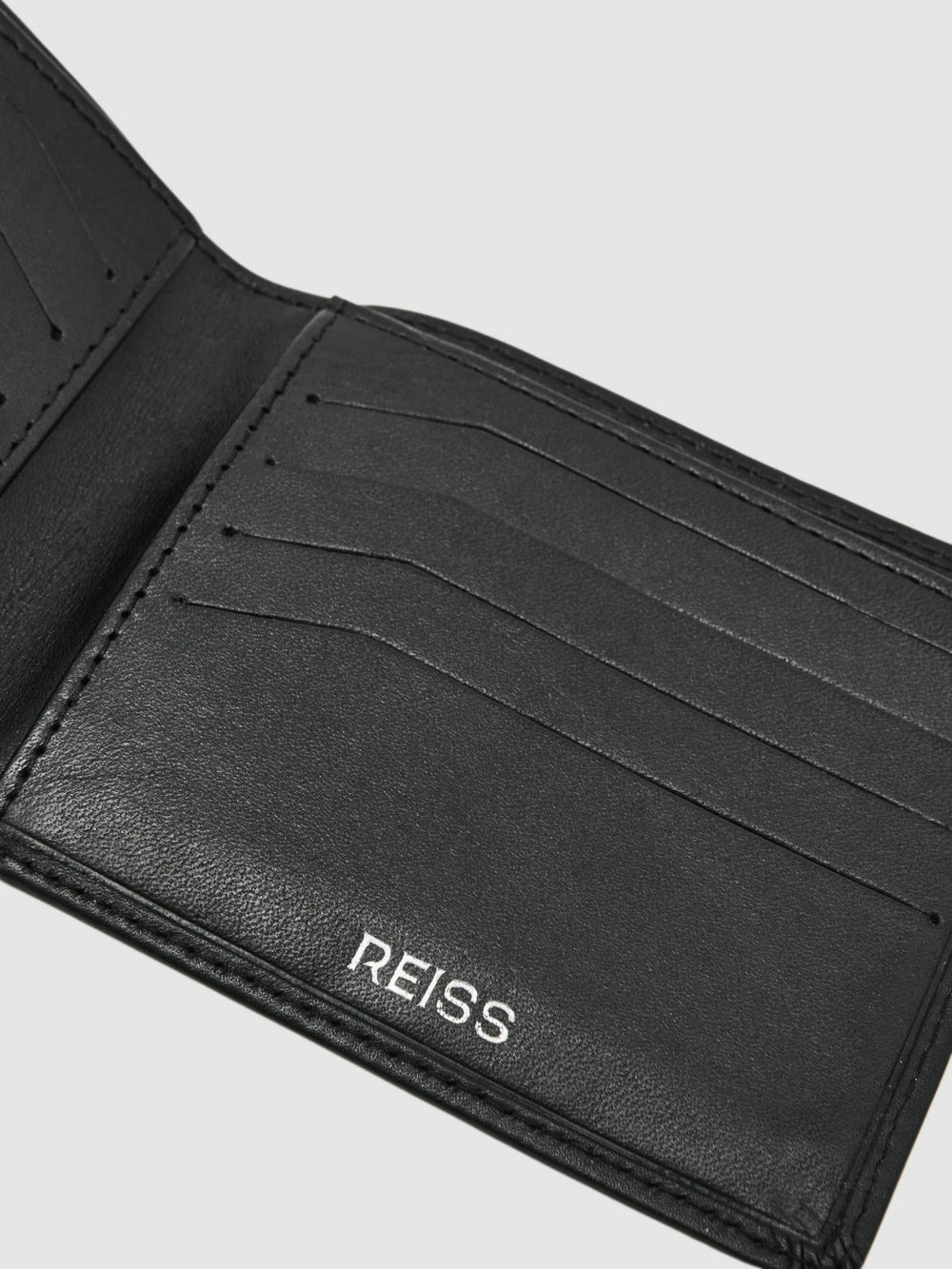Leather Large Lattice-Effect Wallet in Black | Reiss