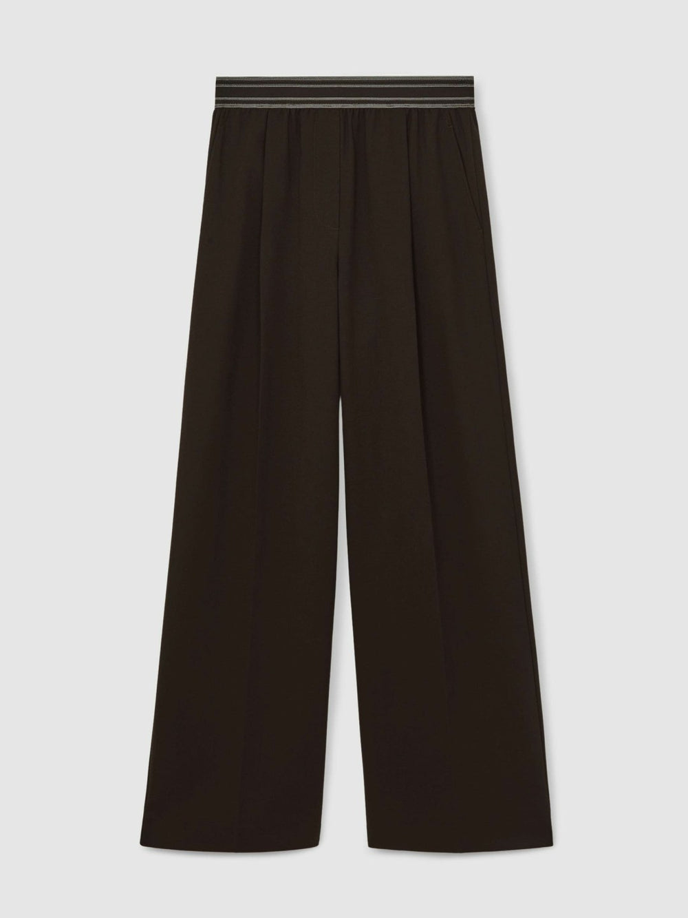 Wide-Leg Contrast-Waistband Trousers in Chocolate Brown | Reiss Sale