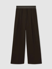 Wide-Leg Contrast-Waistband Trousers in Chocolate Brown | Reiss Sale