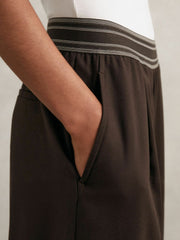 Wide-Leg Contrast-Waistband Trousers in Chocolate Brown | Reiss Sale