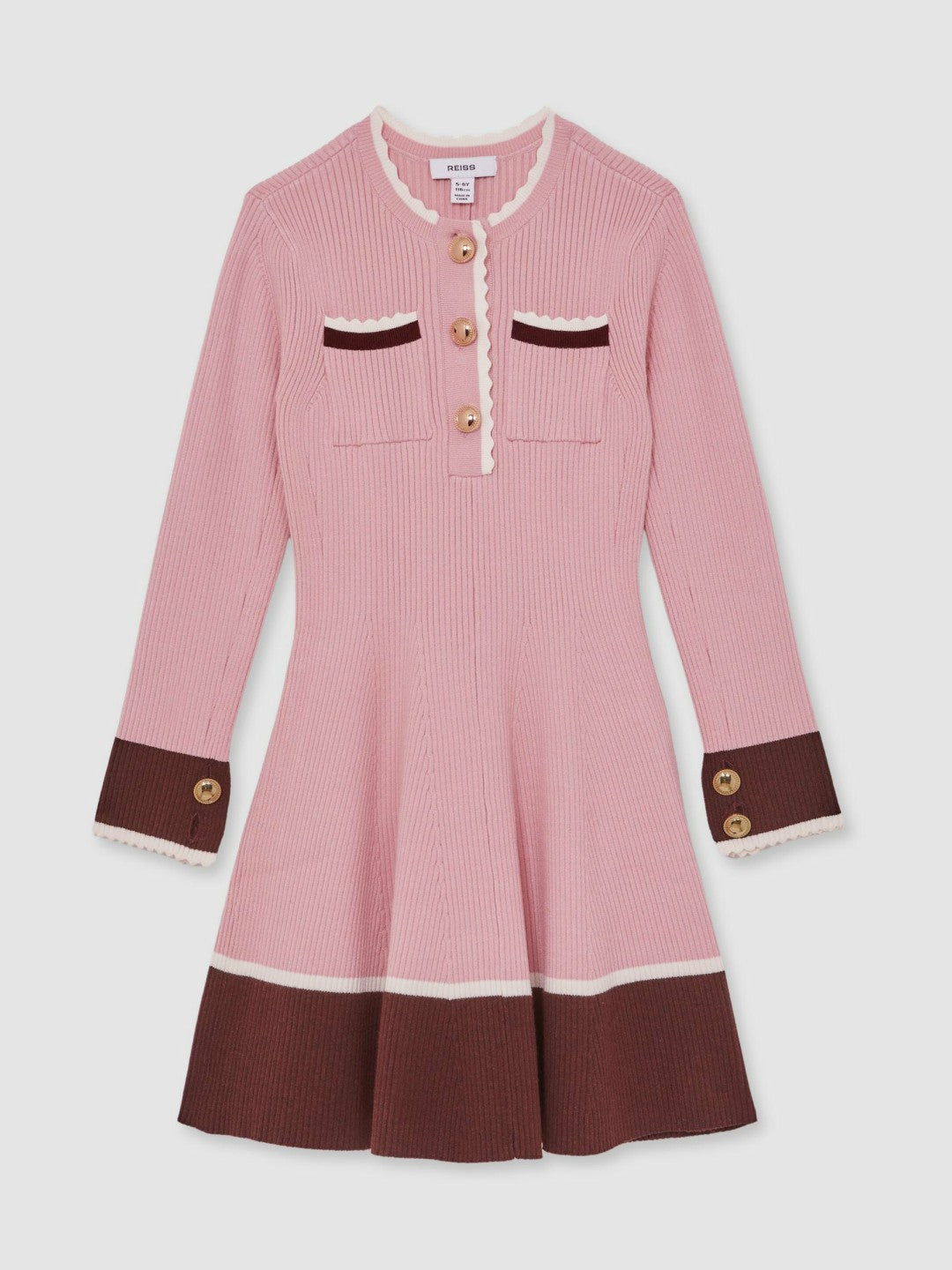 13-14 yrs Scallop-Trim Rib-Knit Dress in Pink | Reiss Discount