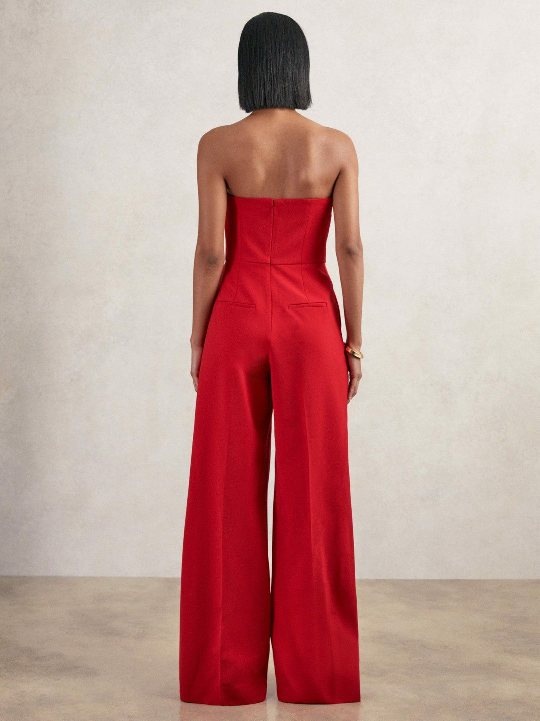 Structured Strapless Wide-Leg Jumpsuit in Red | Reiss Sale