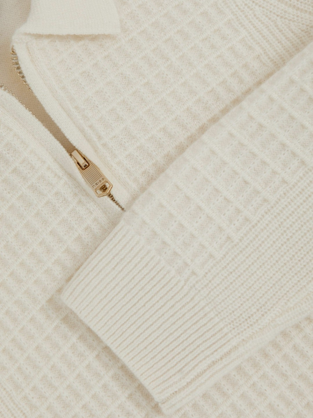 9-13 yrs Wool Waffle-Knit Half-Zip Polo Shirt in Off White | Reiss USA
