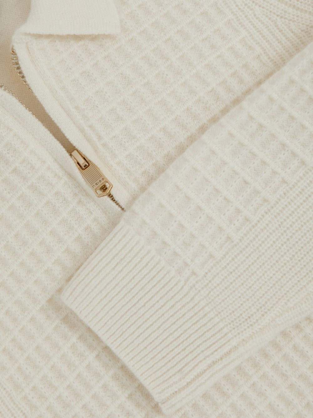9-13 yrs Wool Waffle-Knit Half-Zip Polo Shirt in Off White | Reiss USA