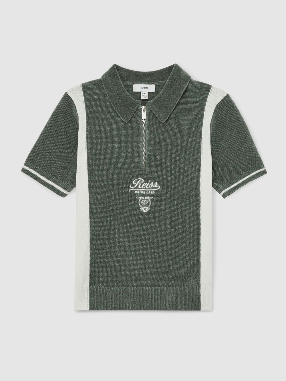 3-9 yrs Chenille Tipped Motor Cars Polo Shirt in Dark Sage Green/White | Reiss Onsale