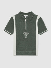 3-9 yrs Chenille Tipped Motor Cars Polo Shirt in Dark Sage Green/White | Reiss Onsale