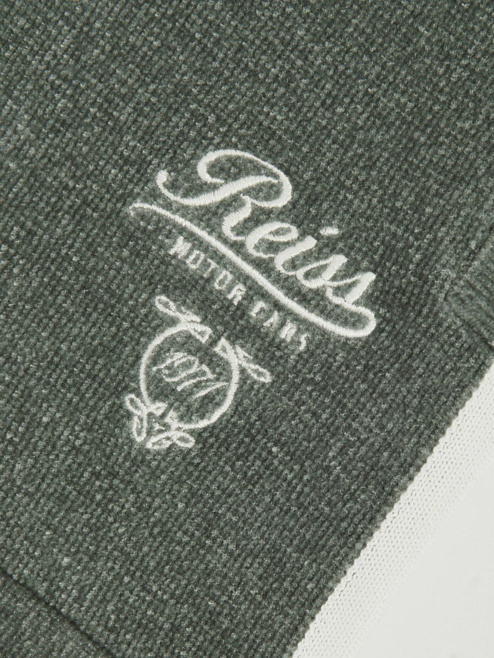 9-13 yrs Chenille Tipped Motor Cars Shorts in Dark Sage Green/White | Reiss