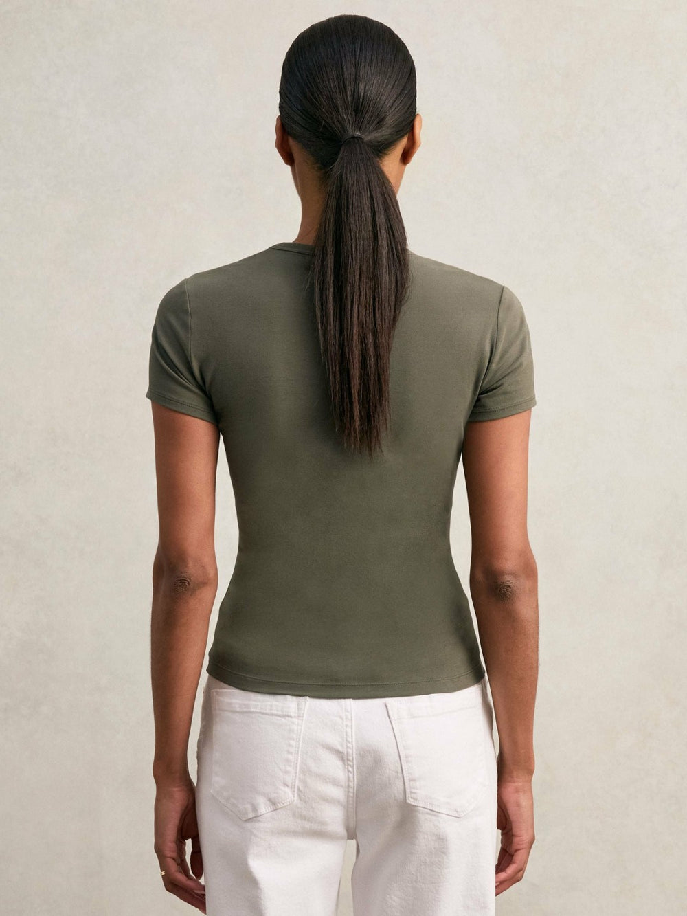 Stretch Cotton V-Neck T-Shirt in Khaki Green | Reiss Sale