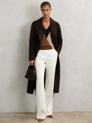 Wool-Blend Colourblock Knit Jumper with Cashmere in Toffee Brown/Navy/Neutral | Reiss Onsale