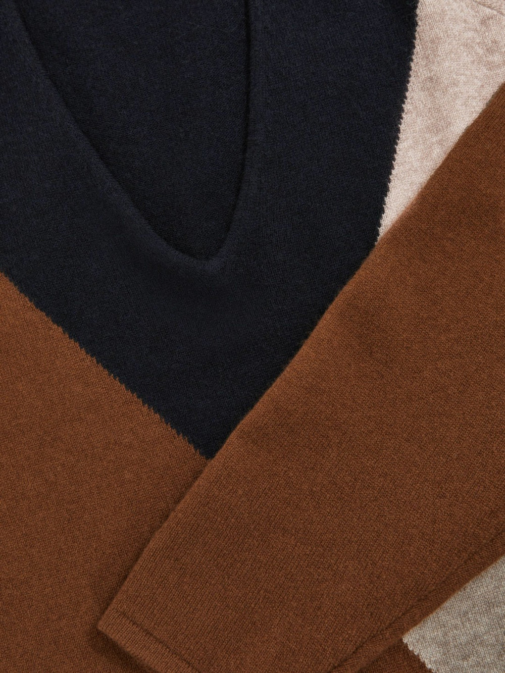 Wool-Blend Colourblock Knit Jumper with Cashmere in Toffee Brown/Navy/Neutral | Reiss Onsale
