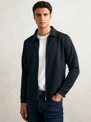 Textured Zip Through Overshirt in Navy | Reiss Near Me