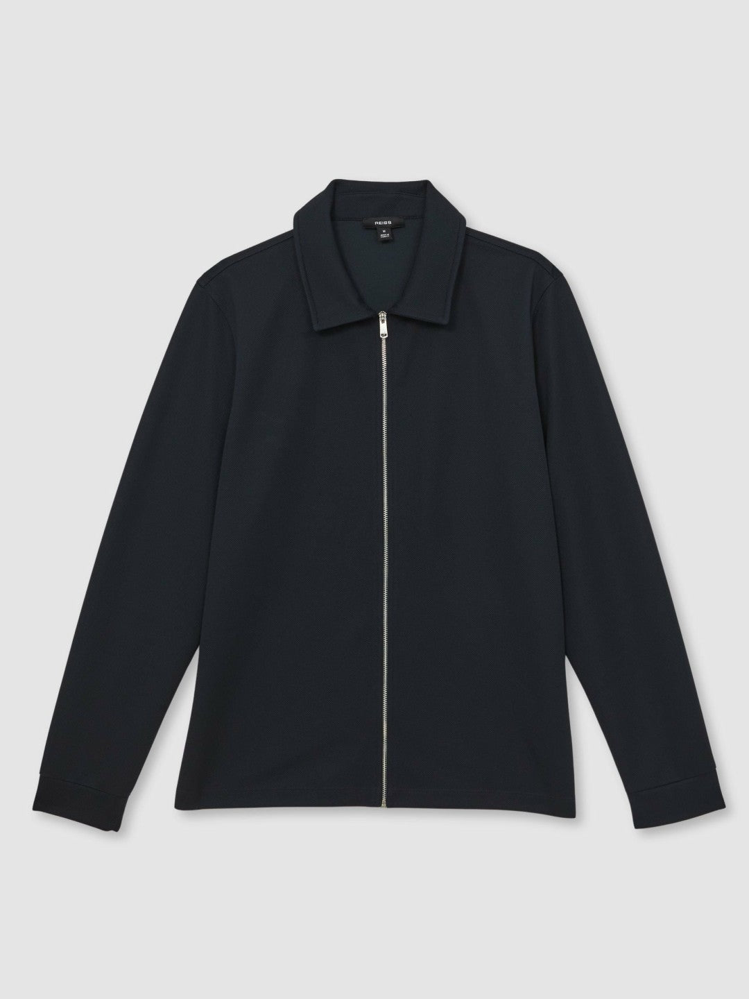 Textured Zip Through Overshirt in Navy | Reiss Near Me