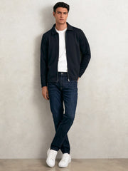 Textured Zip Through Overshirt in Navy | Reiss Near Me