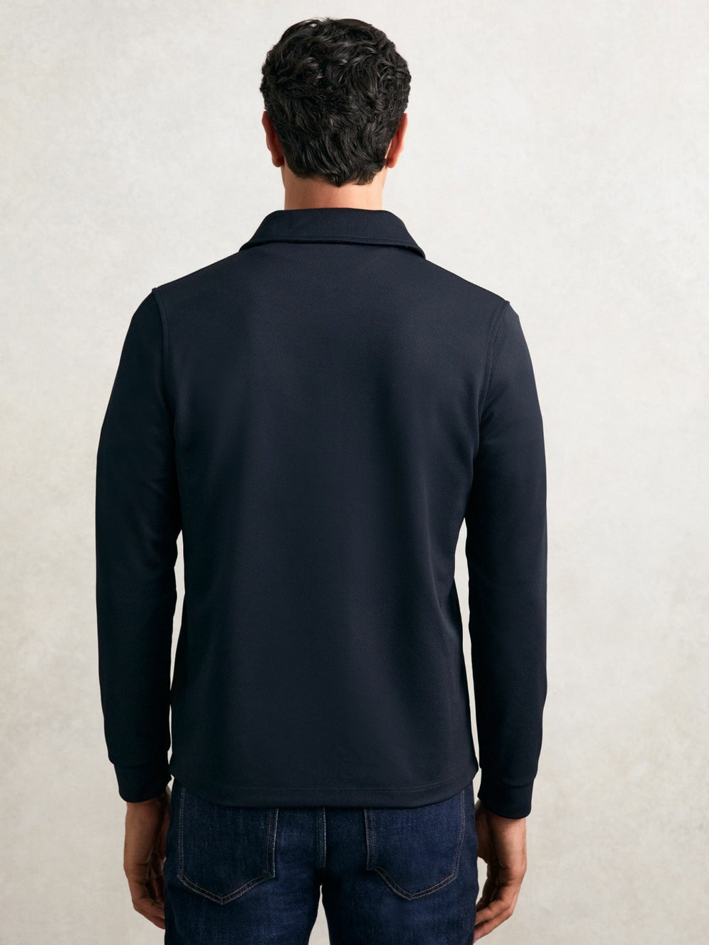 Textured Zip Through Overshirt in Navy | Reiss Near Me