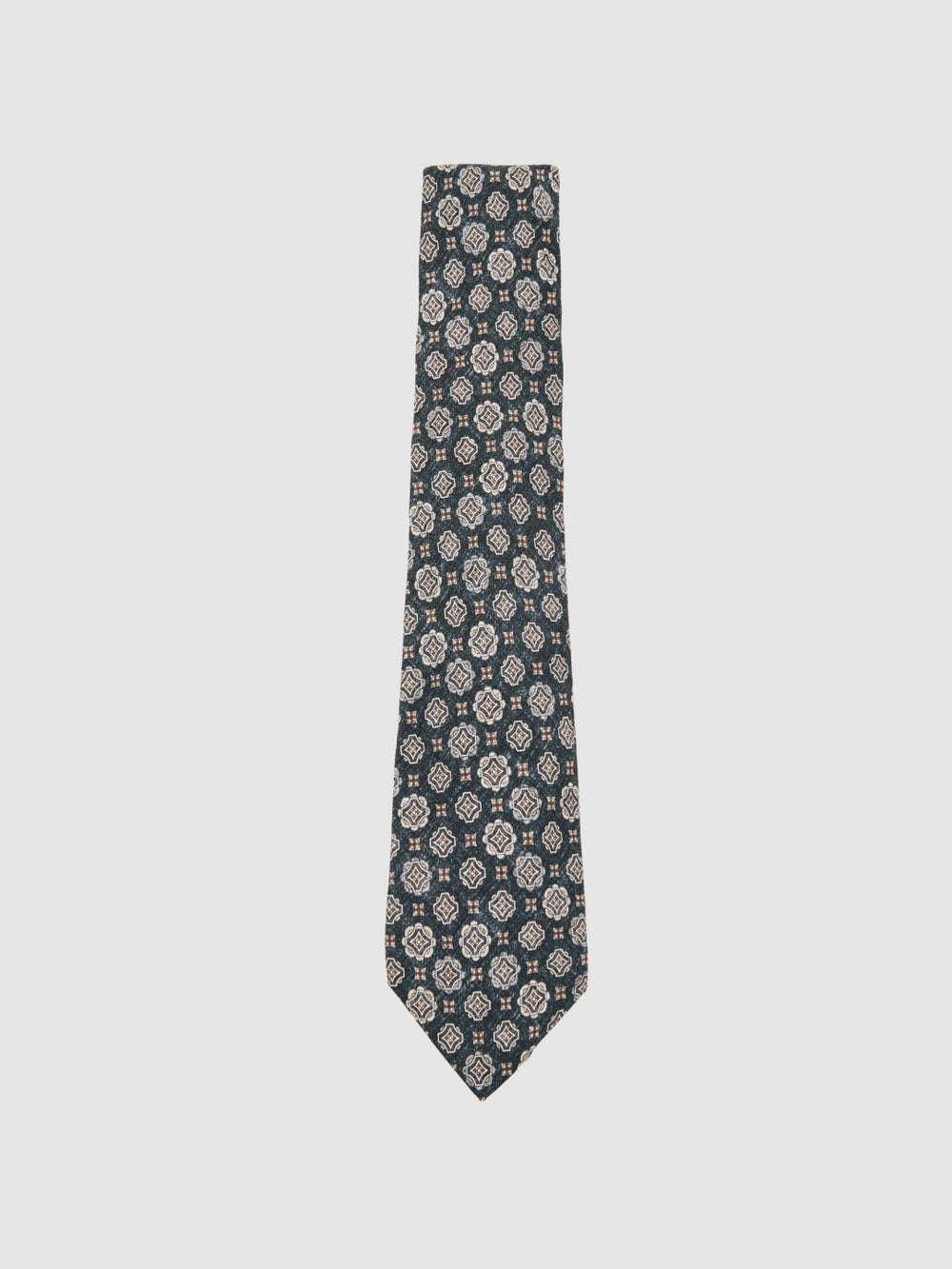 Silk Medallion Print Tie in Indigo Melange | Reiss US