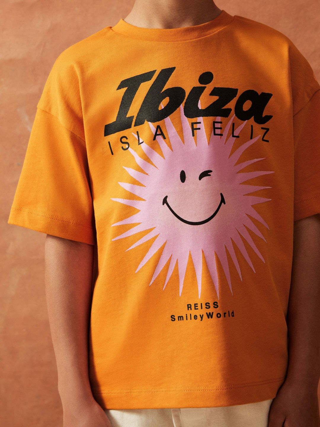 9-13 yrs SmileyWorld Sun Motif T-Shirt in Orange | Reiss USA
