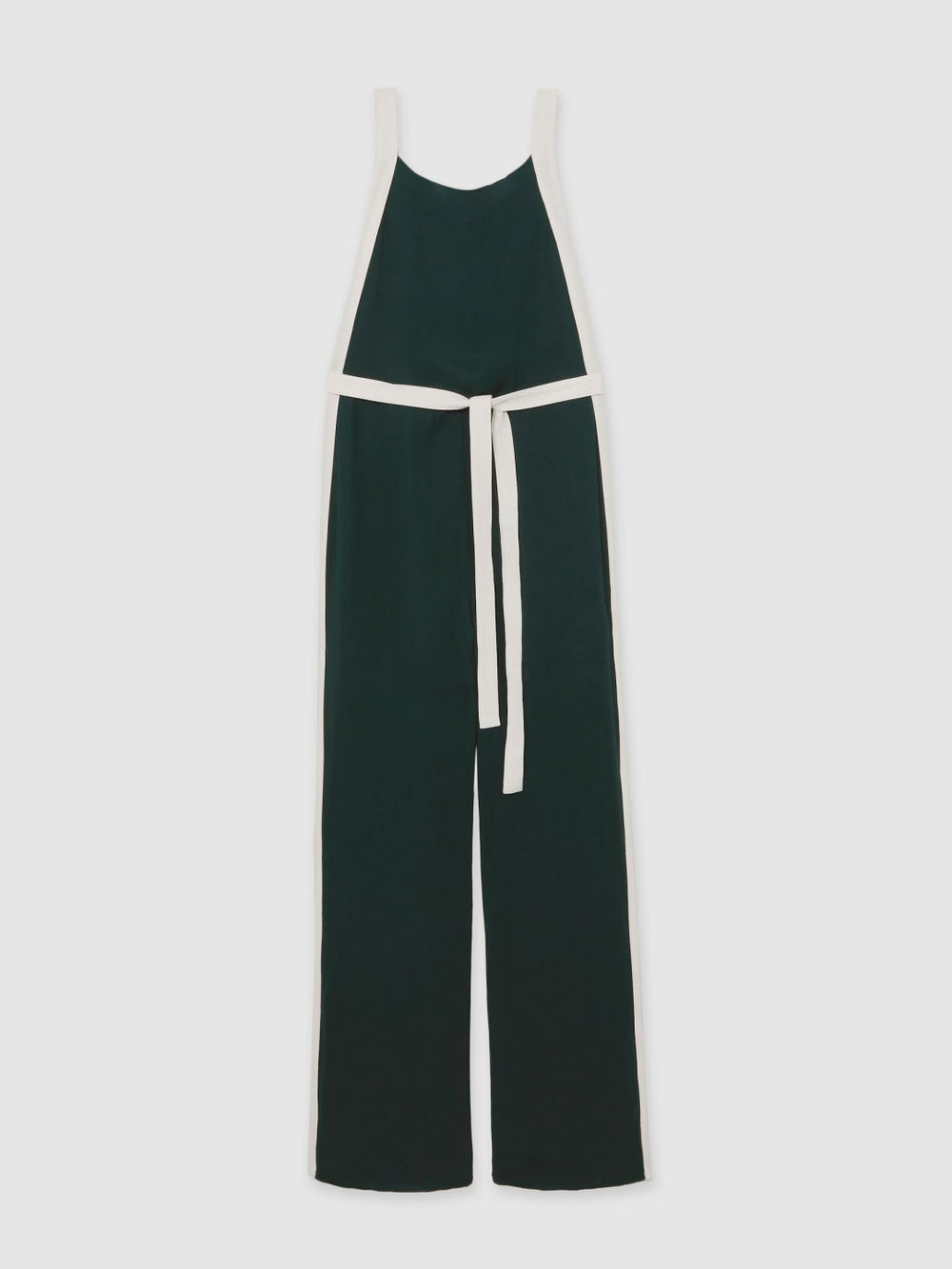 Petite Colourblock Wide Leg Belted Jumpsuit in Dark Green/Cream | Reiss Sale