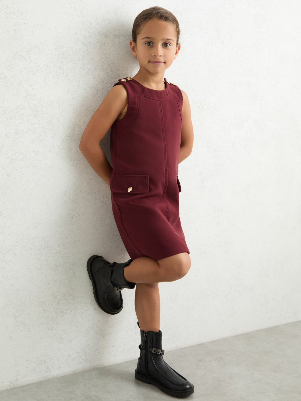 3-9 yrs Button-Detail Sleeveless Shift Dress in Berry | Reiss Sale