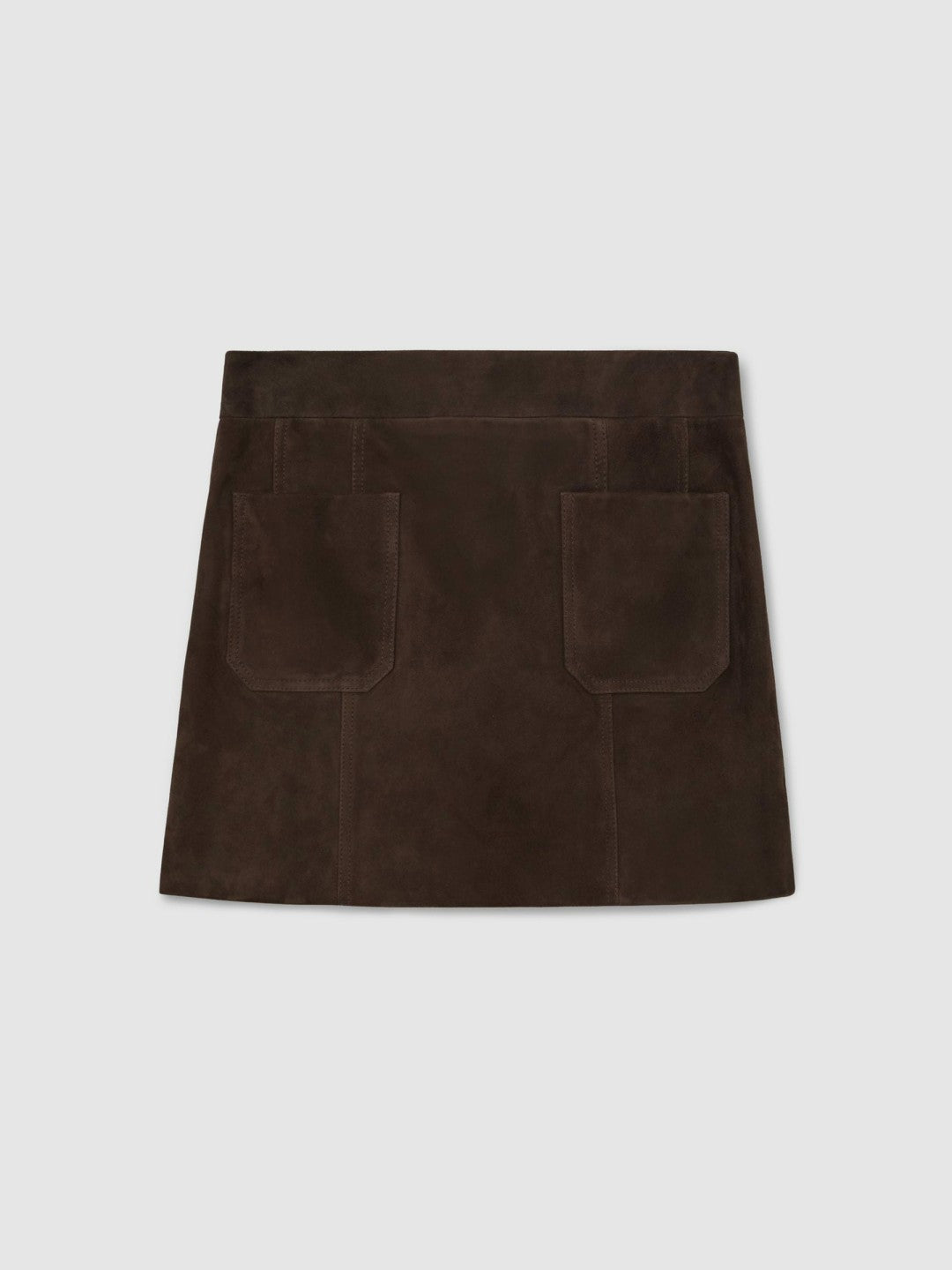 Mini Suede Patch Pocket Skirt in Chocolate Brown | Reiss
