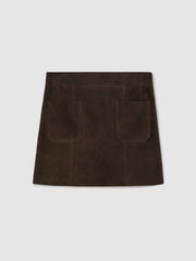 Mini Suede Patch Pocket Skirt in Chocolate Brown | Reiss