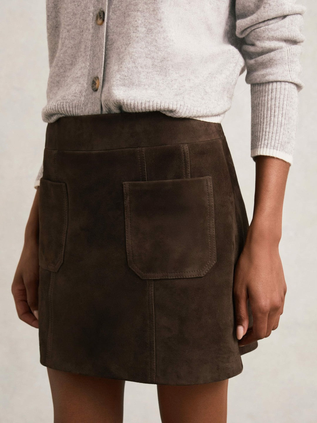 Mini Suede Patch Pocket Skirt in Chocolate Brown | Reiss