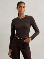 Cotton Crew-Neck Long-Sleeve T-Shirt With Stretch in Plum Purple | Reiss For Sale
