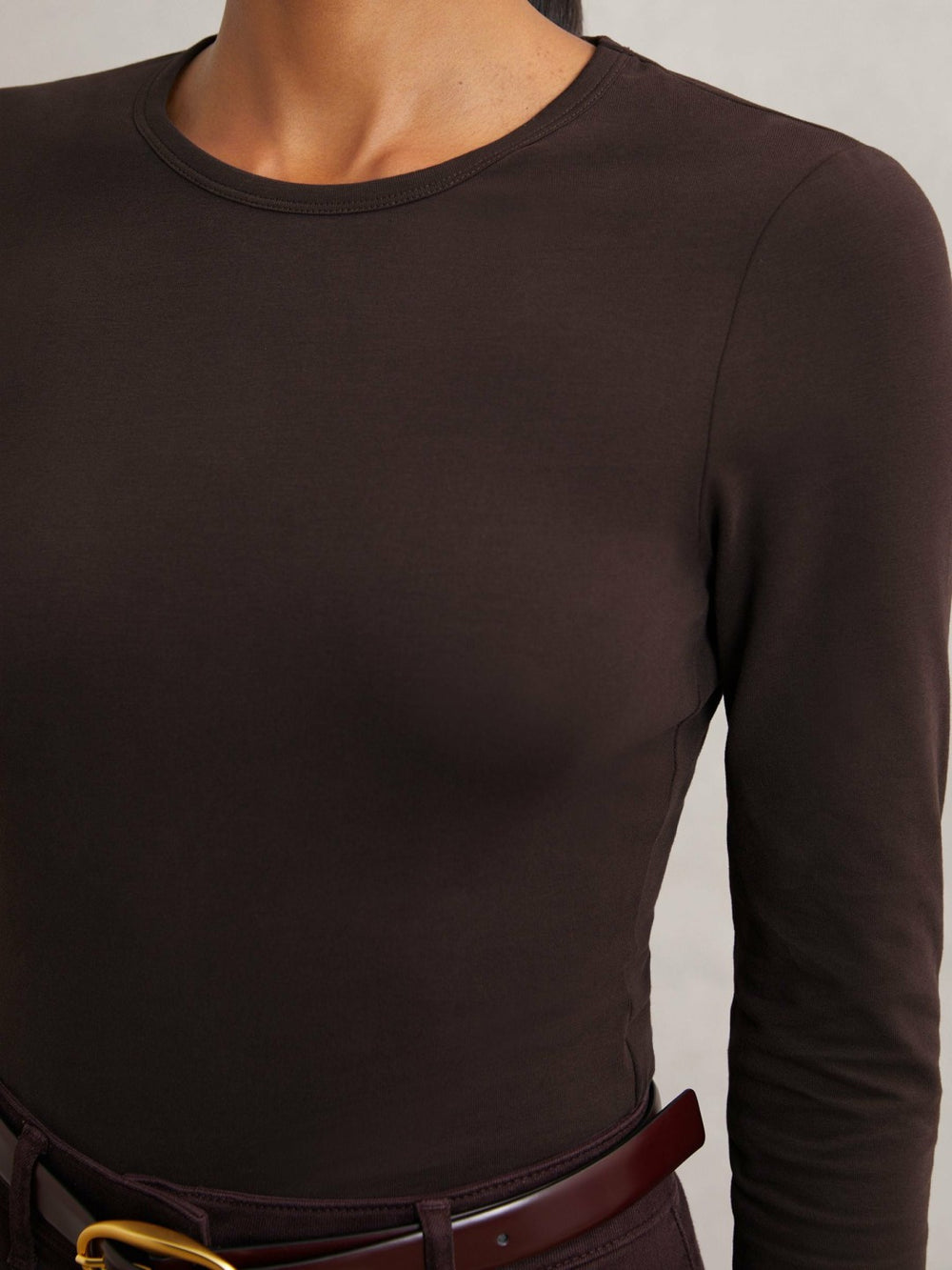 Cotton Crew-Neck Long-Sleeve T-Shirt With Stretch in Plum Purple | Reiss For Sale