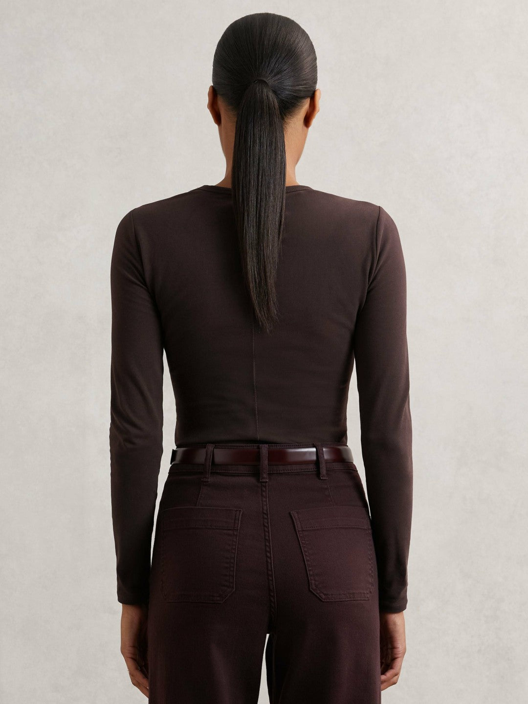 Cotton Crew-Neck Long-Sleeve T-Shirt With Stretch in Plum Purple | Reiss For Sale