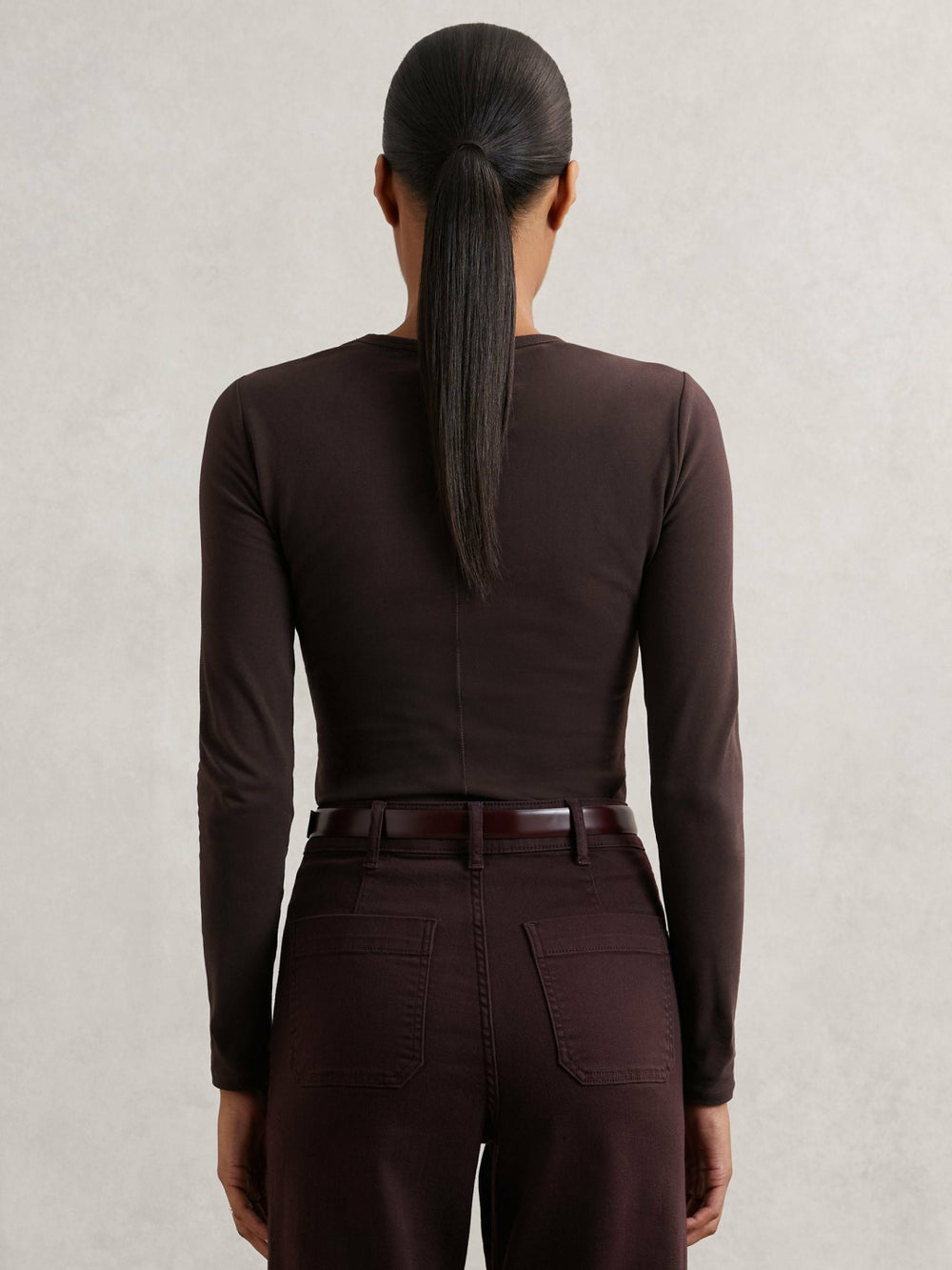 Cotton Crew-Neck Long-Sleeve T-Shirt With Stretch in Plum Purple | Reiss For Sale