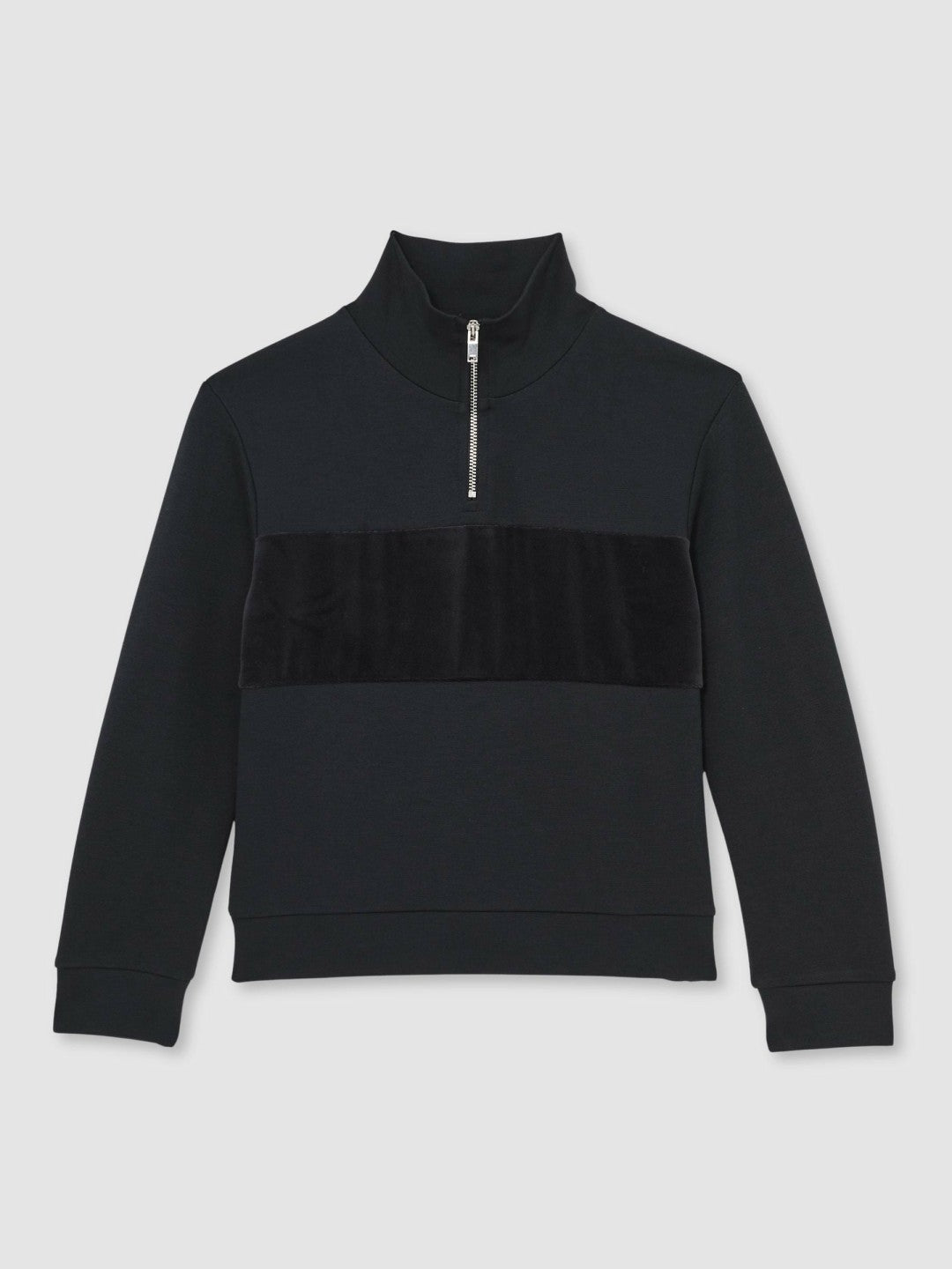 9-13 yrs Slim Fit Half-Zip Funnel Neck Velour Sweatshirt in Navy Blue | Reiss Discount