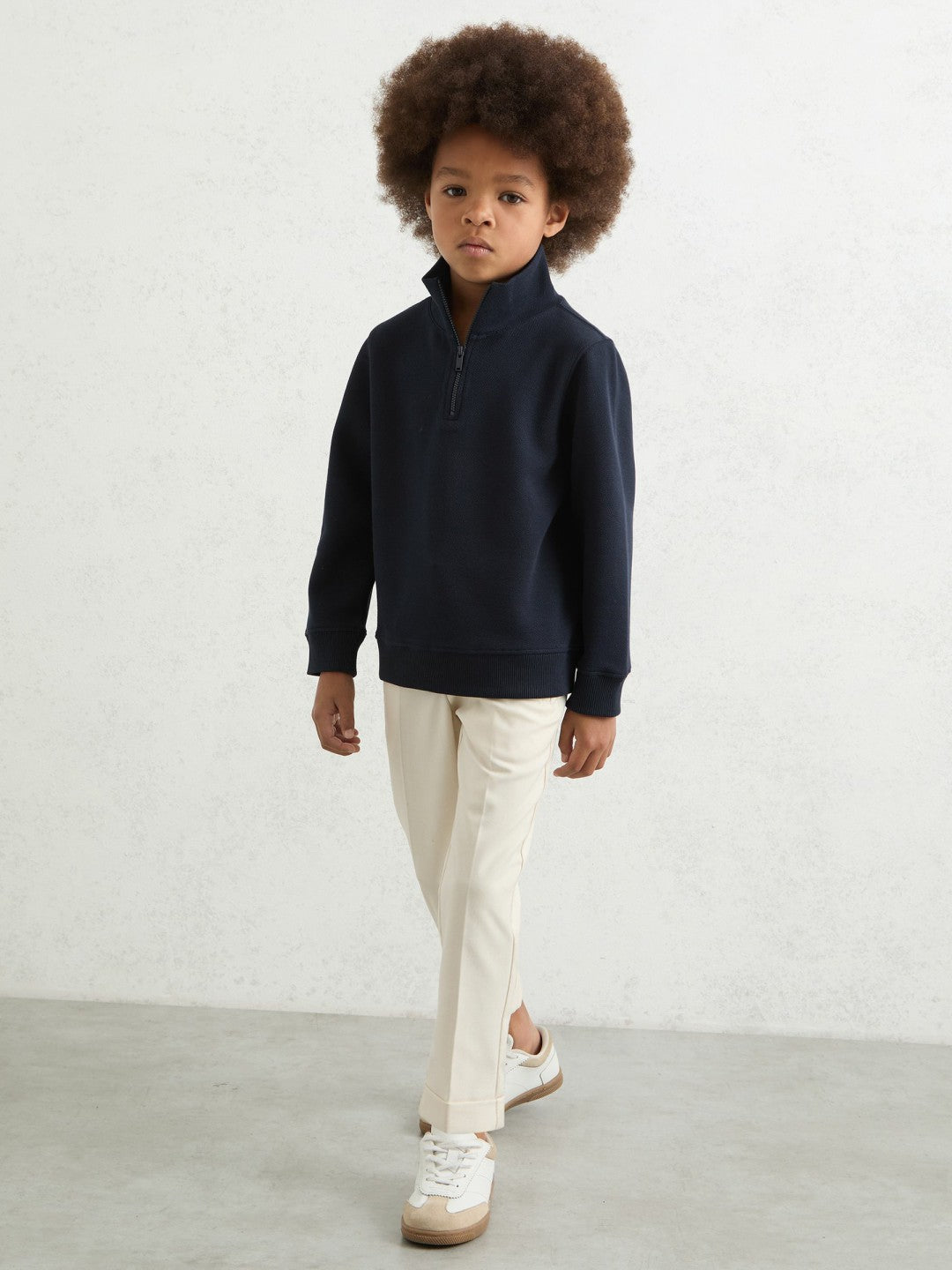 3-9 yrs Textured Half-Zip Sweatshirt with Cotton in Navy | Reiss