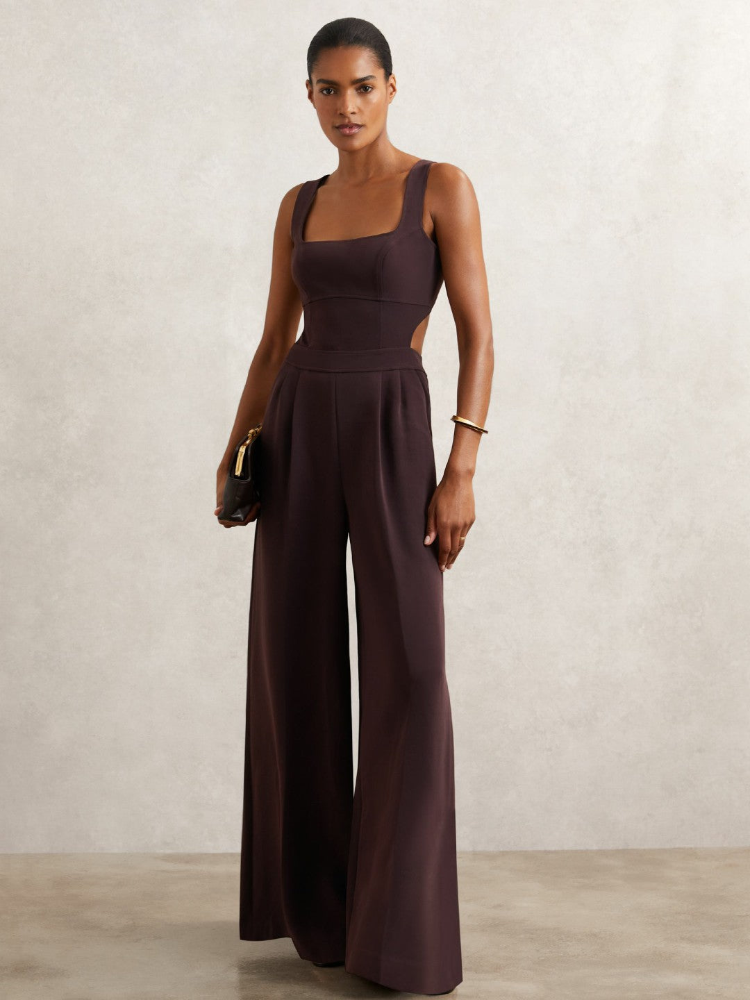 Petite Wide-Leg Cut-Out Jumpsuit in Burgundy | Reiss Near Me