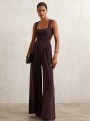 Petite Wide-Leg Cut-Out Jumpsuit in Burgundy | Reiss Near Me