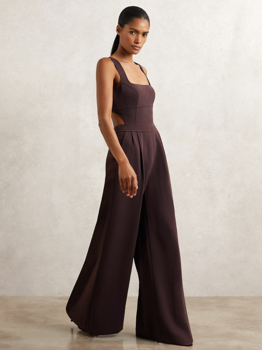 Petite Wide-Leg Cut-Out Jumpsuit in Burgundy | Reiss Near Me