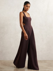 Petite Wide-Leg Cut-Out Jumpsuit in Burgundy | Reiss Near Me