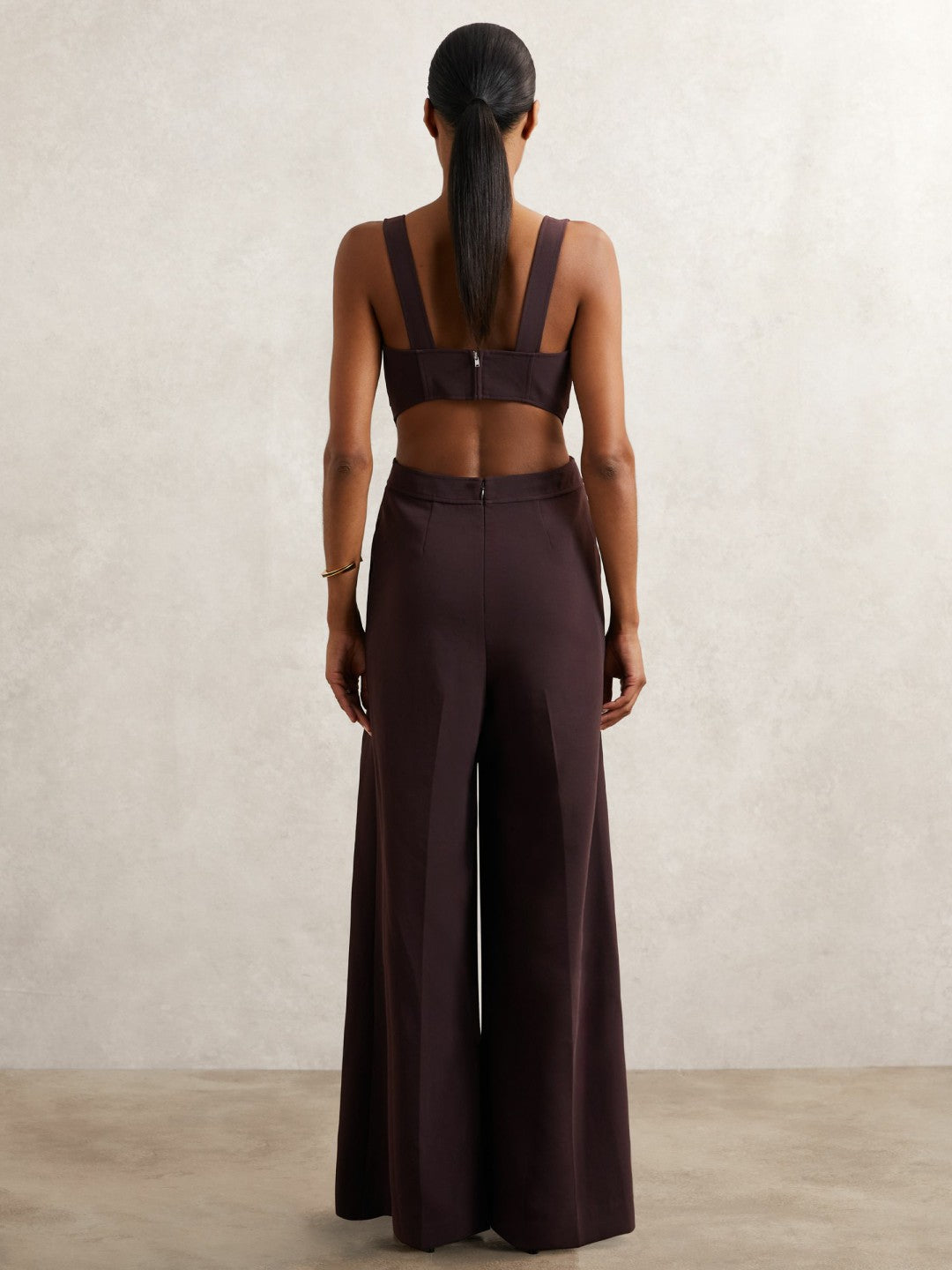 Petite Wide-Leg Cut-Out Jumpsuit in Burgundy | Reiss Near Me