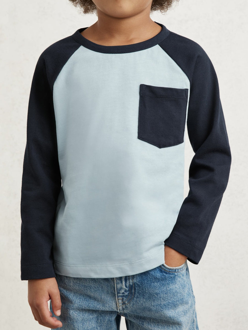 3-9 yrs Cotton Colour-Block Long-Sleeve T-Shirt in Navy Blue | Reiss USA