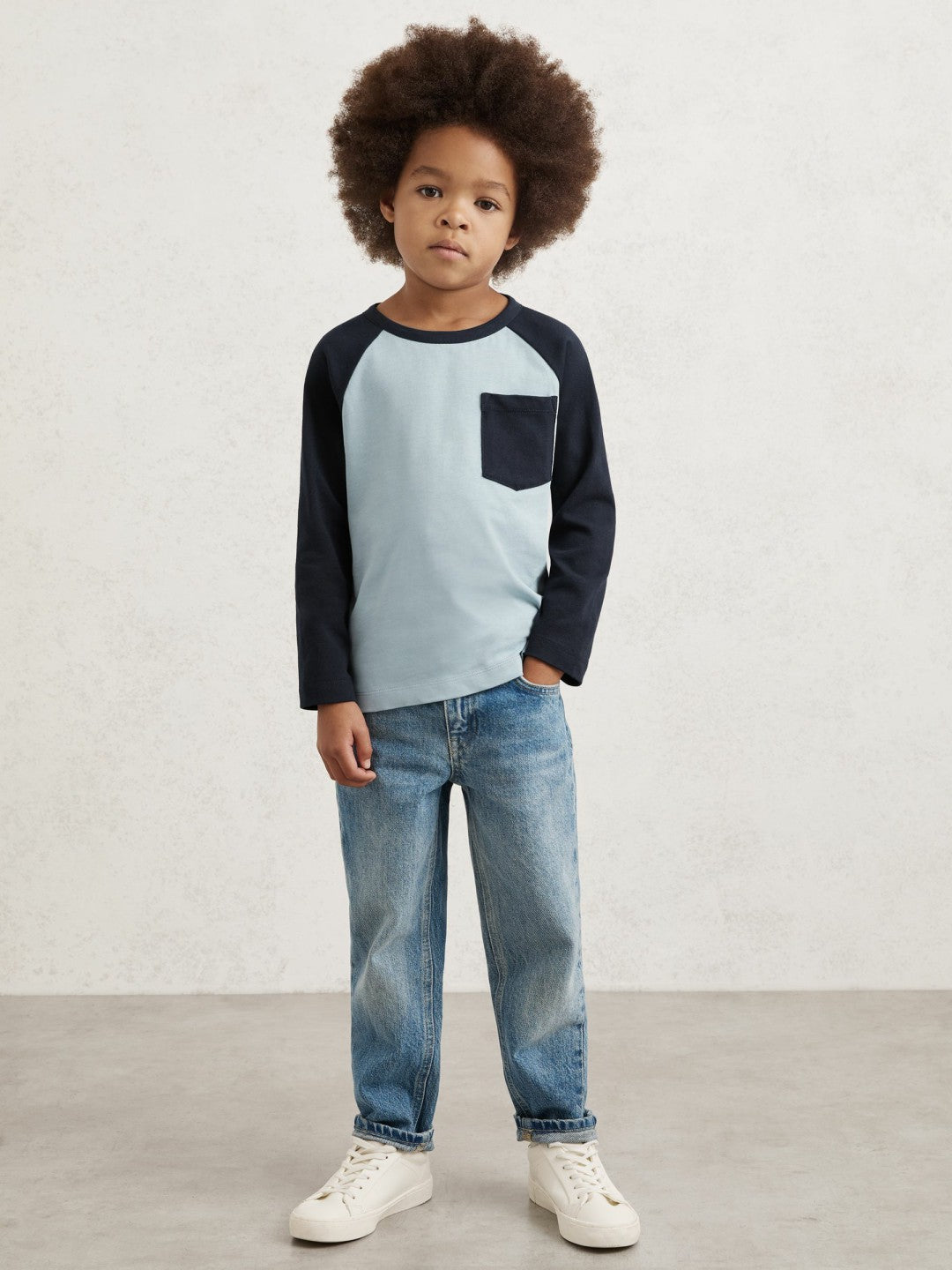9-13 yrs Cotton Colour-Block Long-Sleeve T-Shirt in Navy Blue | Reiss Near Me
