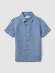 3-9 yrs Short Sleeve Linen Shirt in Sky Blue | Reiss Near Me