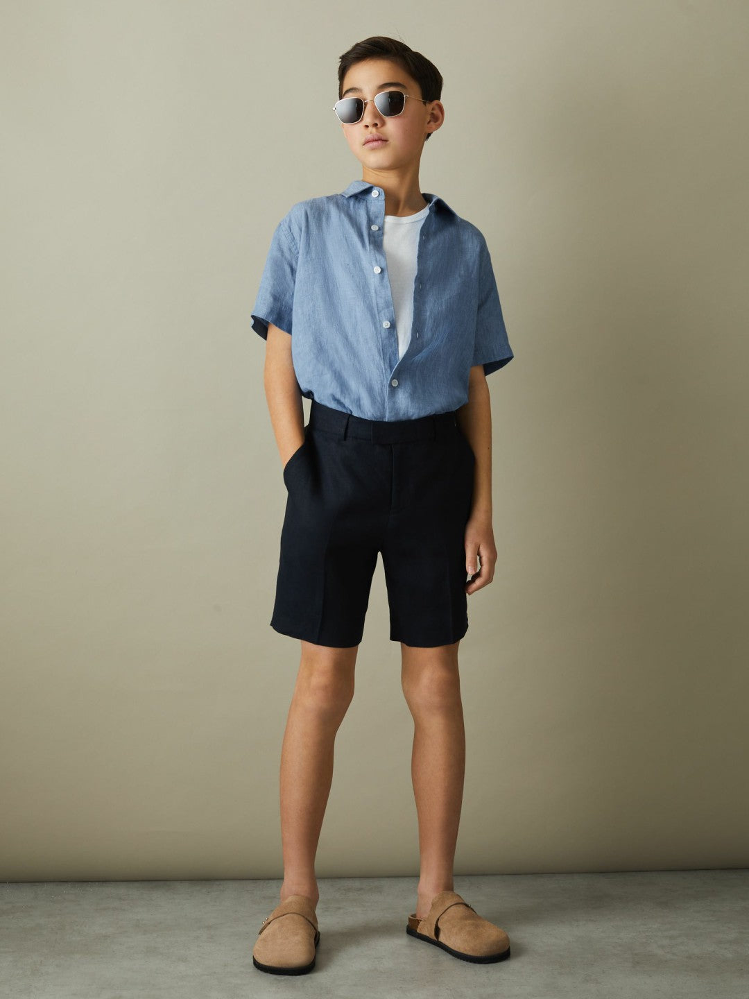 3-9 yrs Short Sleeve Linen Shirt in Sky Blue | Reiss Near Me